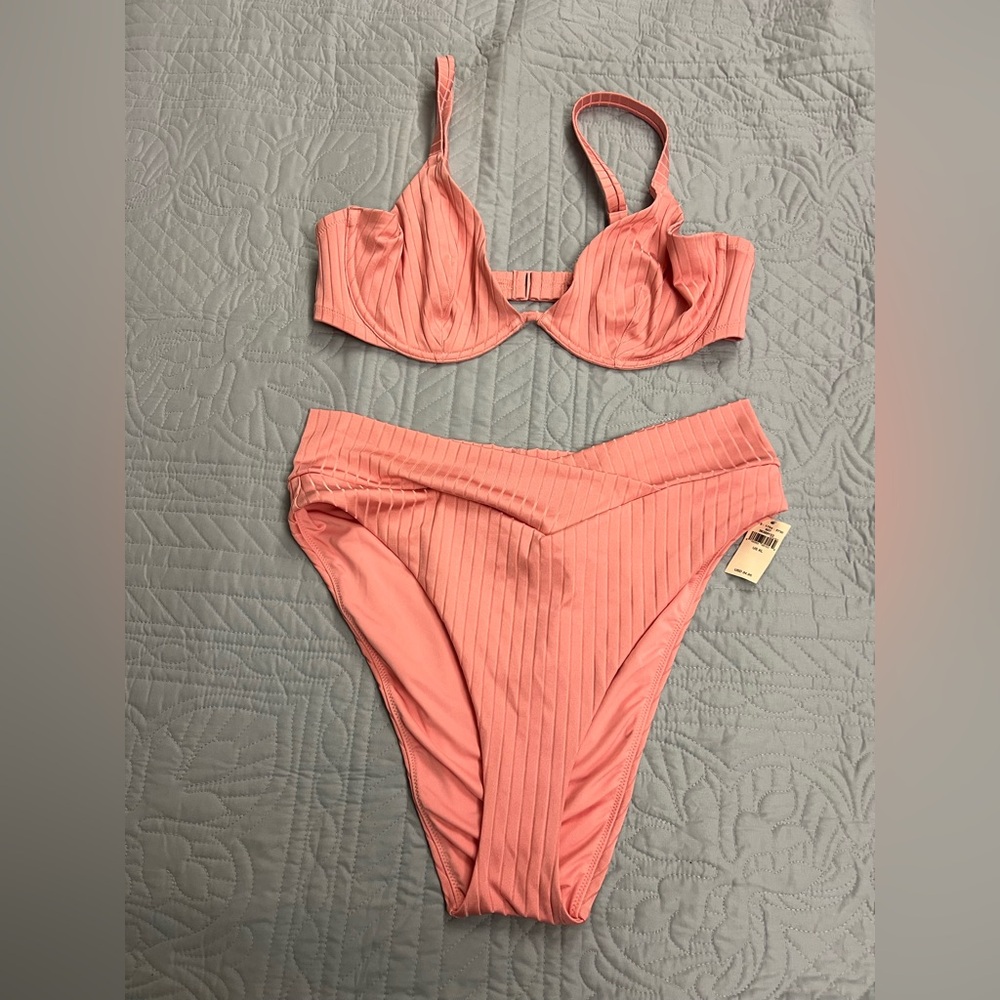 Aerie Pink High-Waisted Ribbed Bikini